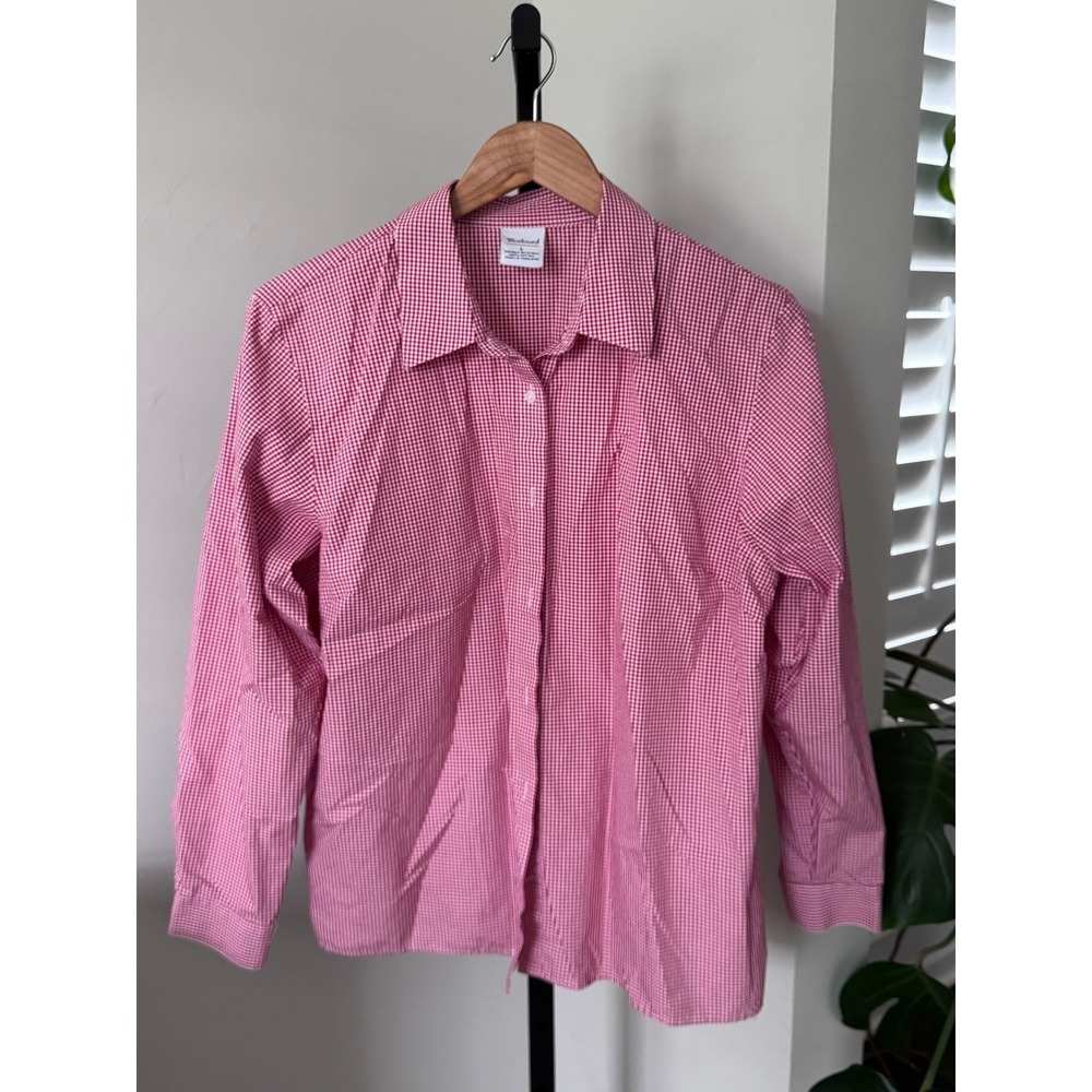 Womens Red Gingham Button Down Blouse Cottage Coastal